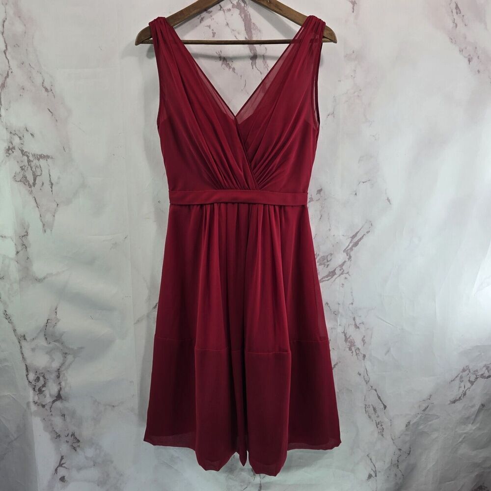 Jenny Yoo Dress Womens Small 4 Red Mini V Neck Short Formal Blouson Swing Skater